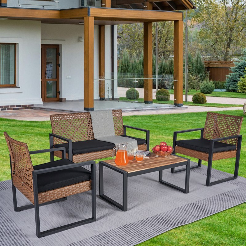 4-Piece Patio Furniture Set Outdoor Balcony Porch Garden Backyard Lawn Furniture Acacia Wood Ta main product image
