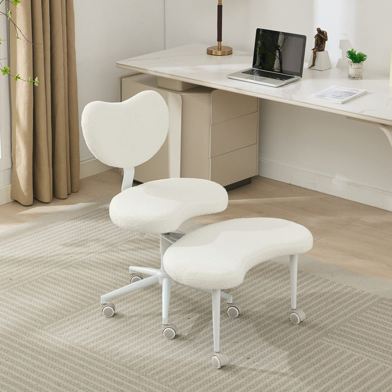 Modernein ergonomic cross legged swivel chair in an ivory home office setting