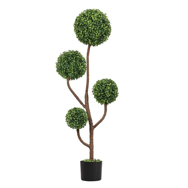 4FT Artificial Boxwood Topiary Tree styled for porch and entryway decor