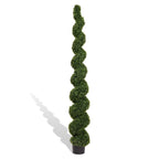 7FT Artificial Spiral Boxwood Topiary Tree styled for porch and entryway decor