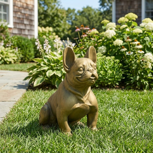 Rustic gold French bulldog garden statue product image 3