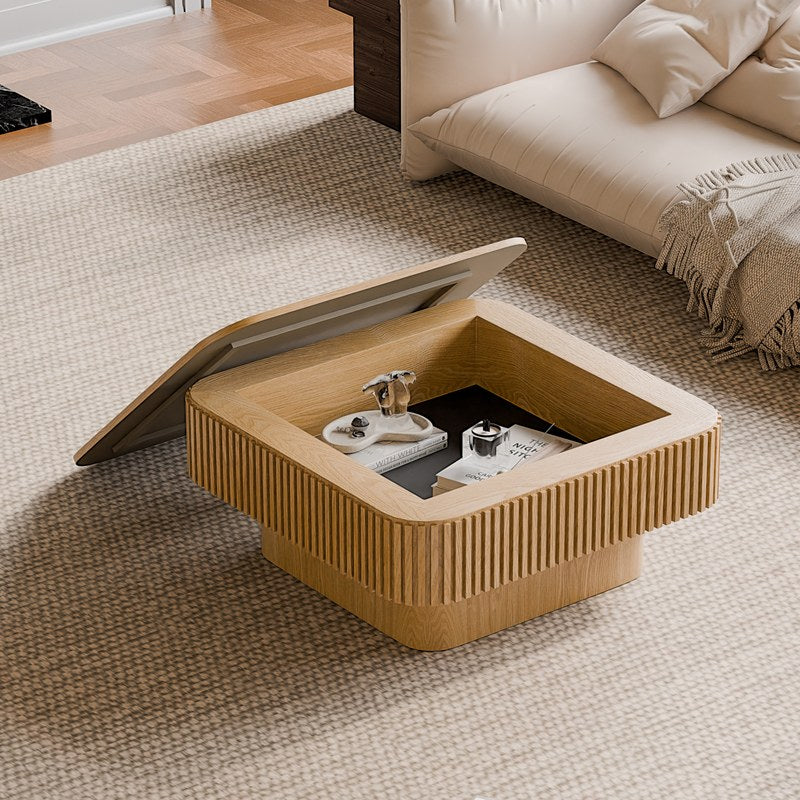 31.5'' Square Coffee Table with Storage Solid Wood Veneered Modern Coffee Table Accent Tea Tabl product detail image 3