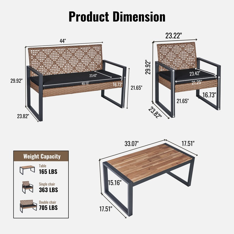 4-Piece Patio Furniture Set Outdoor Balcony Porch Garden Backyard Lawn Furniture Acacia Wood Ta product detail image 3