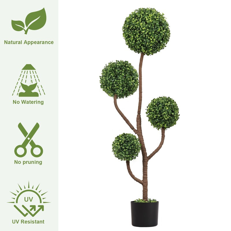 4FT Artificial Boxwood Topiary Tree realistic faux greenery detail