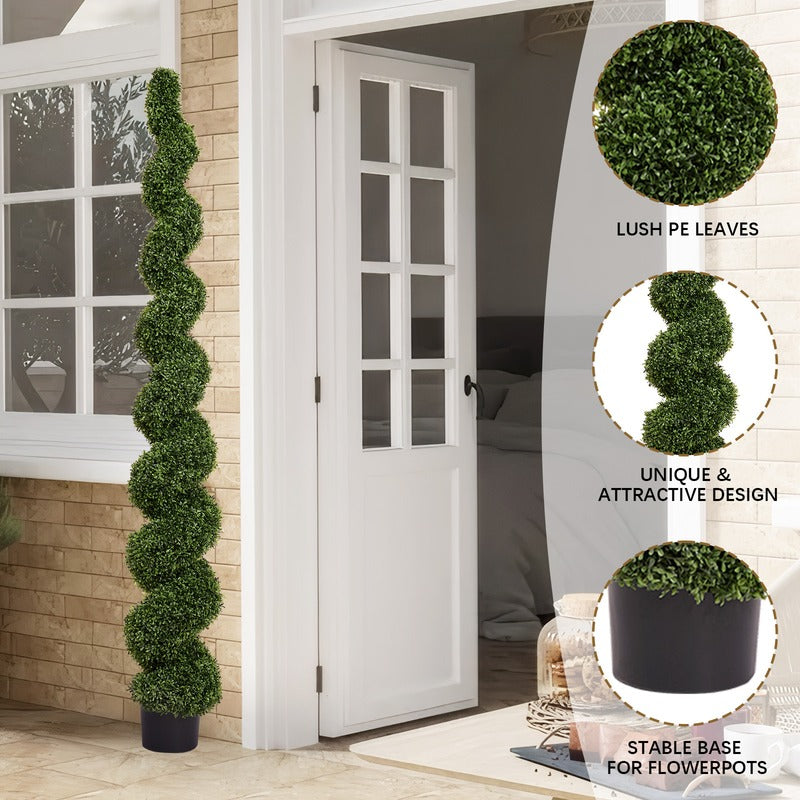 7FT Artificial Spiral Boxwood Topiary Tree realistic faux greenery detail