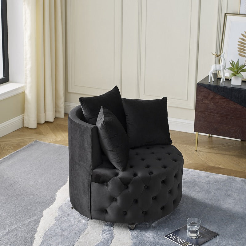 Black velvet upholstered swivel chair with wheels product image 2