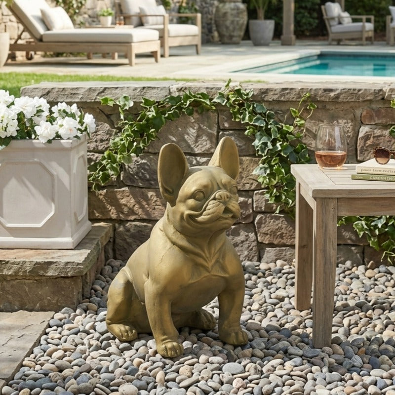 Rustic gold French bulldog garden statue product image 4