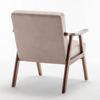 Rear side view showing upholstered back and wood frame