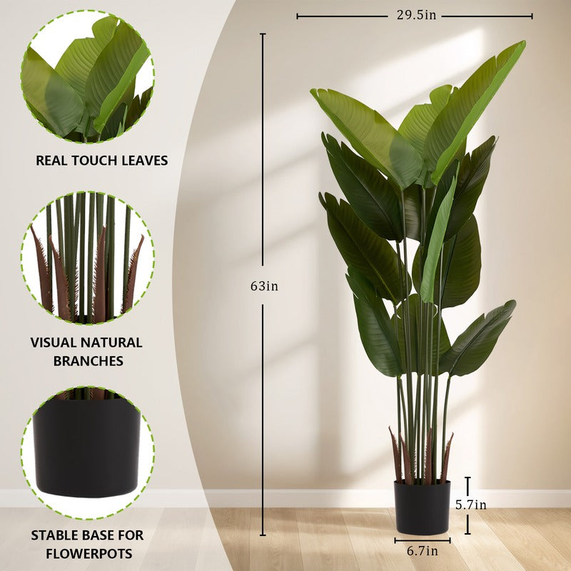 5.2FT Artificial Bird of Paradise Plant Set of 2 potted artificial plant side view
