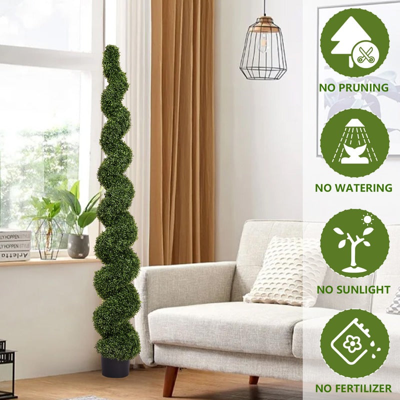 7FT Artificial Spiral Boxwood Topiary Tree potted artificial plant side view