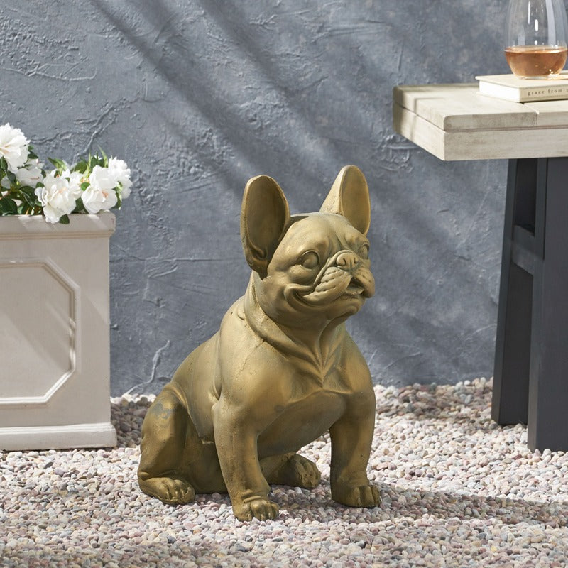 Rustic gold French bulldog garden statue product image 5