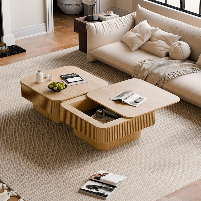 31.5'' Square Coffee Table with Storage Solid Wood Veneered Modern Coffee Table Accent Tea Tabl product detail image 5
