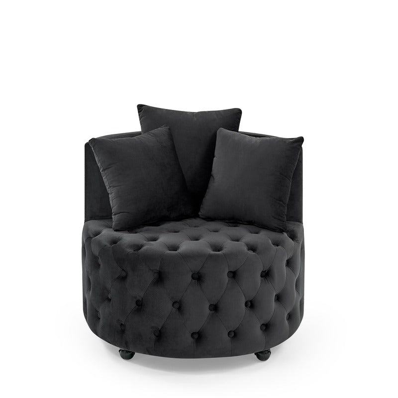 Black velvet upholstered swivel chair with wheels product image 6