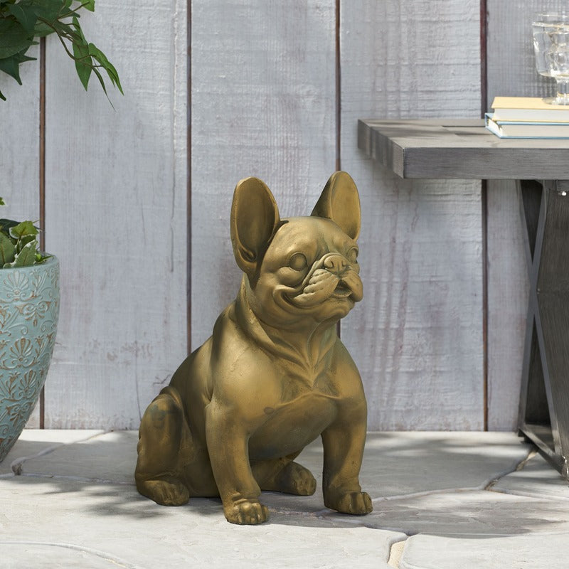 Rustic gold French bulldog garden statue product image 6