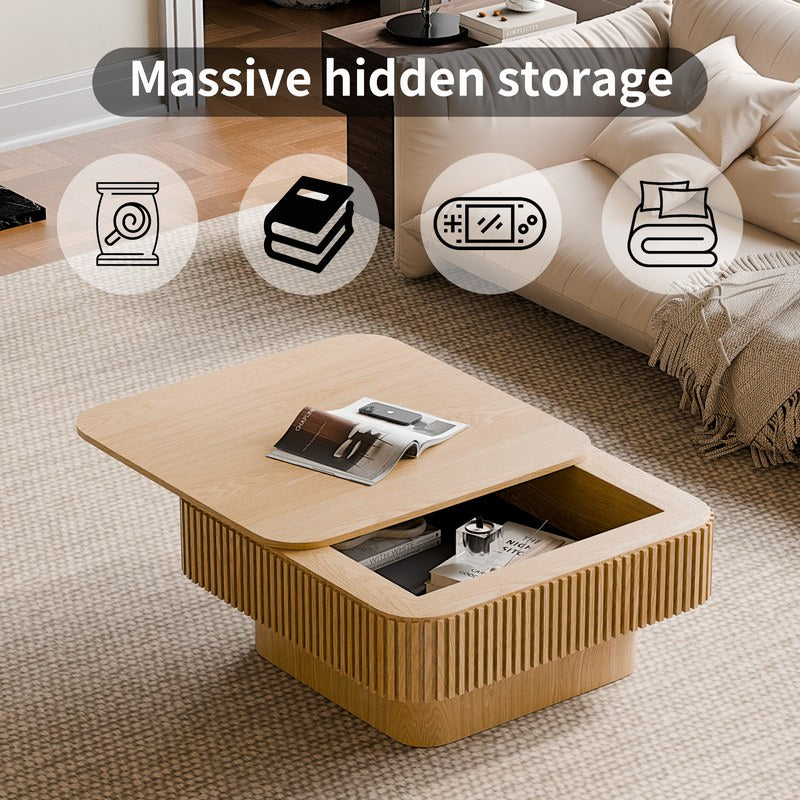 31.5'' Square Coffee Table with Storage Solid Wood Veneered Modern Coffee Table Accent Tea Tabl product detail image 6