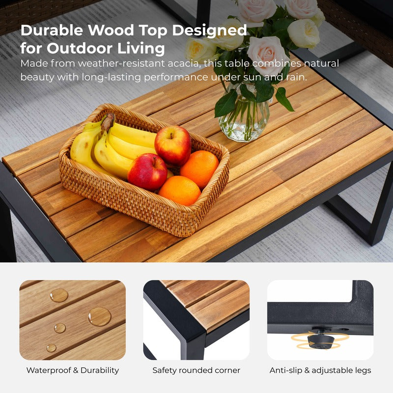 4-Piece Patio Furniture Set Outdoor Balcony Porch Garden Backyard Lawn Furniture Acacia Wood Ta product detail image 6