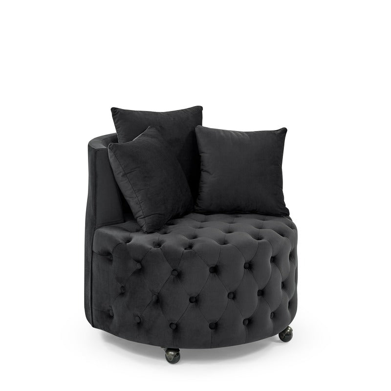 Black velvet upholstered swivel chair with wheels product image 7