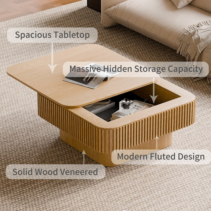31.5'' Square Coffee Table with Storage Solid Wood Veneered Modern Coffee Table Accent Tea Tabl product detail image 7