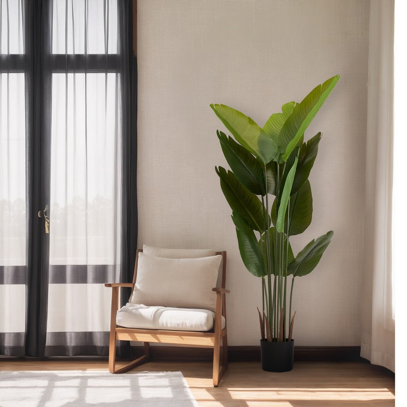 5.2FT Artificial Bird of Paradise Plant Set of 2 black pot and foliage detail