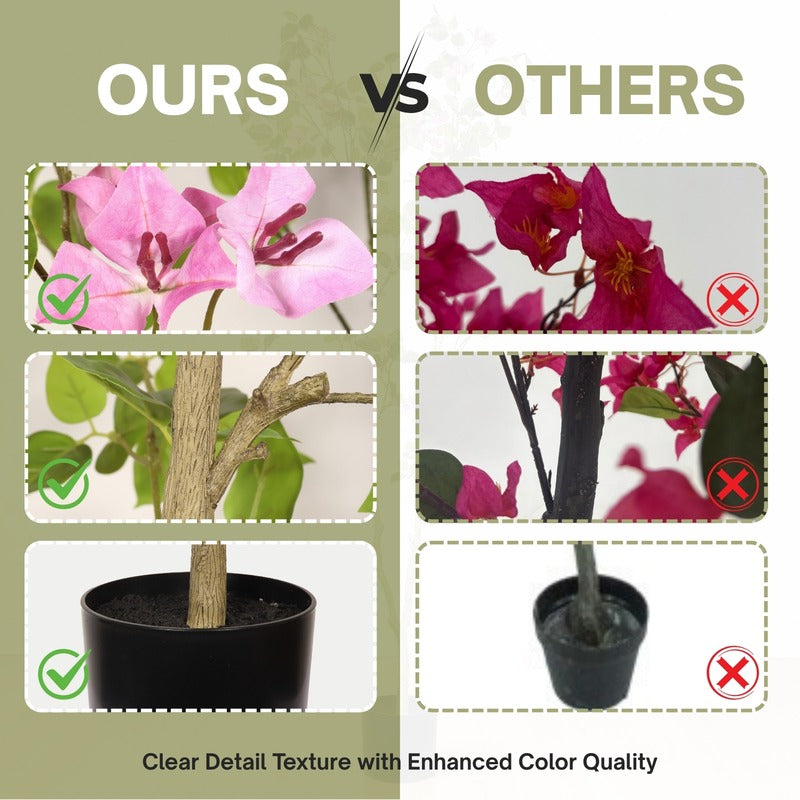 6FT Artificial Bougainvillea Tree black pot and foliage detail