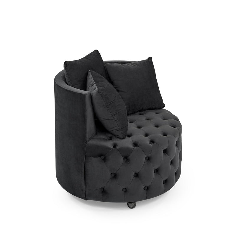 Black velvet upholstered swivel chair with wheels product image 8