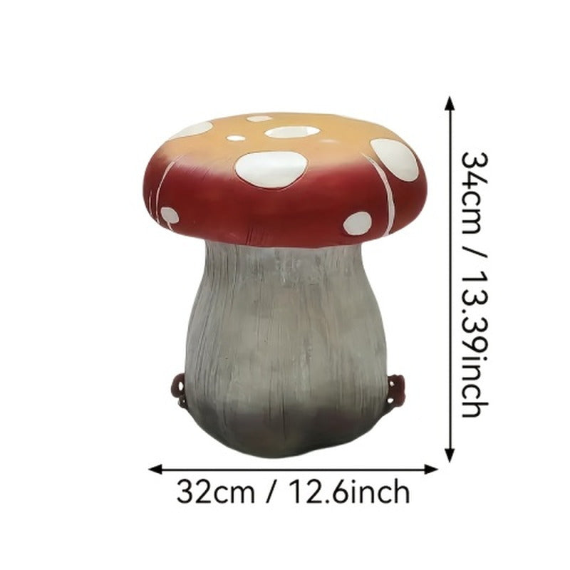 Oversized mushroom stool dimensions showing 13.39 inch height and 12.6 inch width