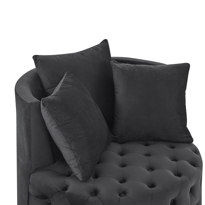 Black velvet upholstered swivel chair with wheels product image 5