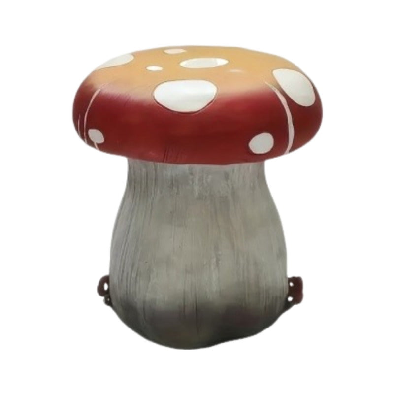 Cutout front view of orange and gray resin mushroom statue stool