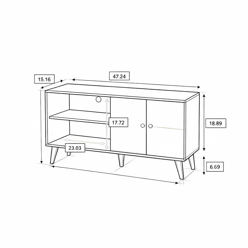 Size guide for 47.3 inch brown TV stand with storage cabinet