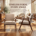 Mid-century accent chair front and side profile with wood frame