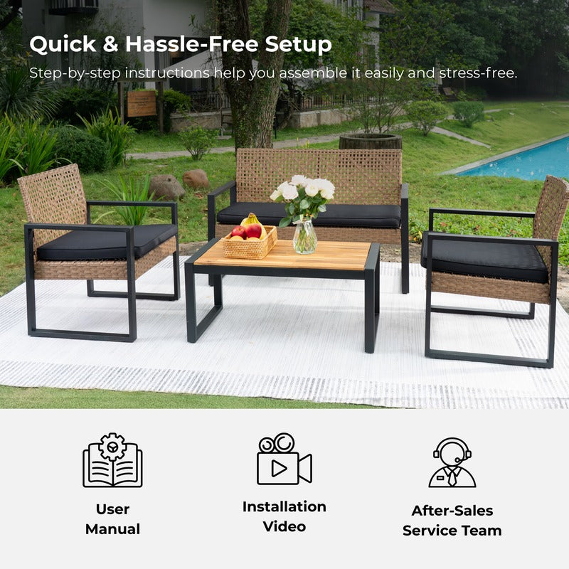 4-Piece Patio Furniture Set Outdoor Balcony Porch Garden Backyard Lawn Furniture Acacia Wood Ta product detail image 9
