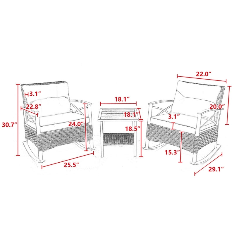Modernein 3-Piece Rocking Rattan Set