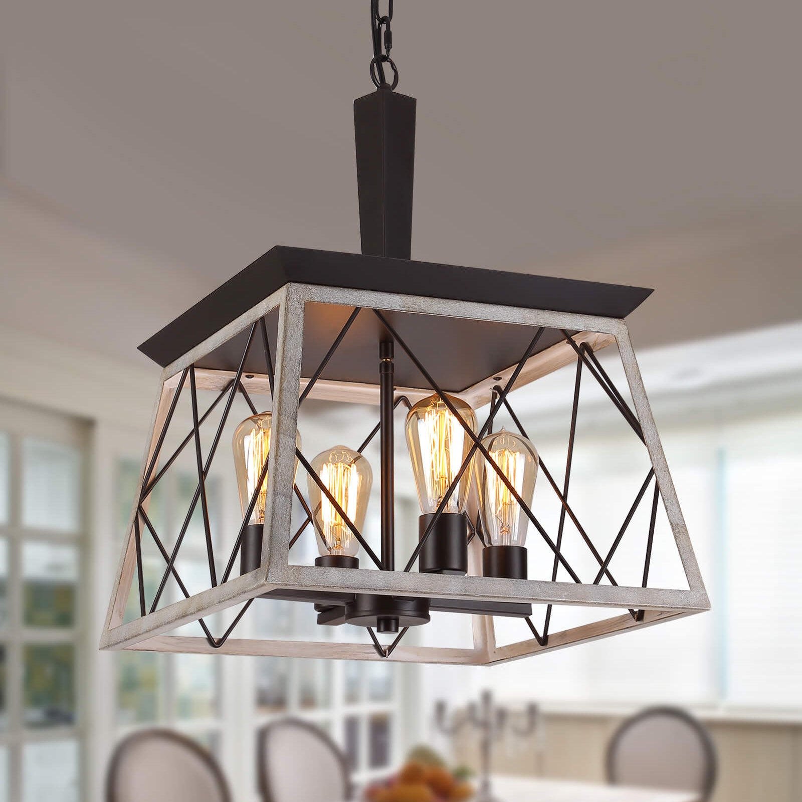 Modern Farmhouse 4-Light Metal Square Pendant Light