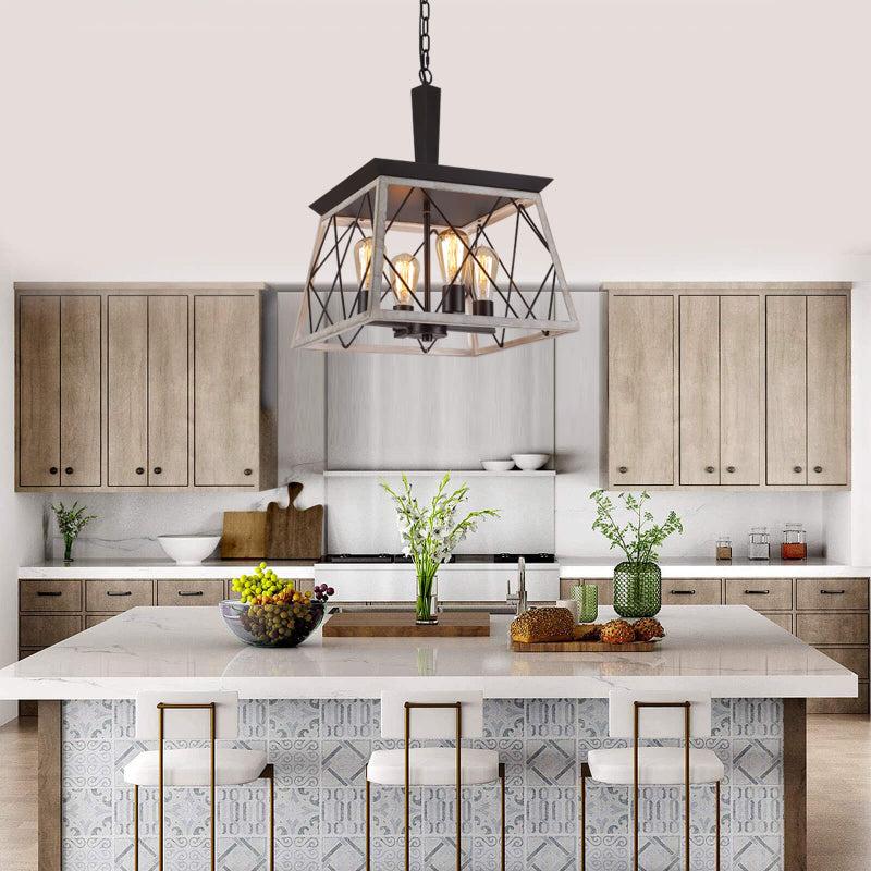 Modern Farmhouse 4-Light Metal Square Pendant Light