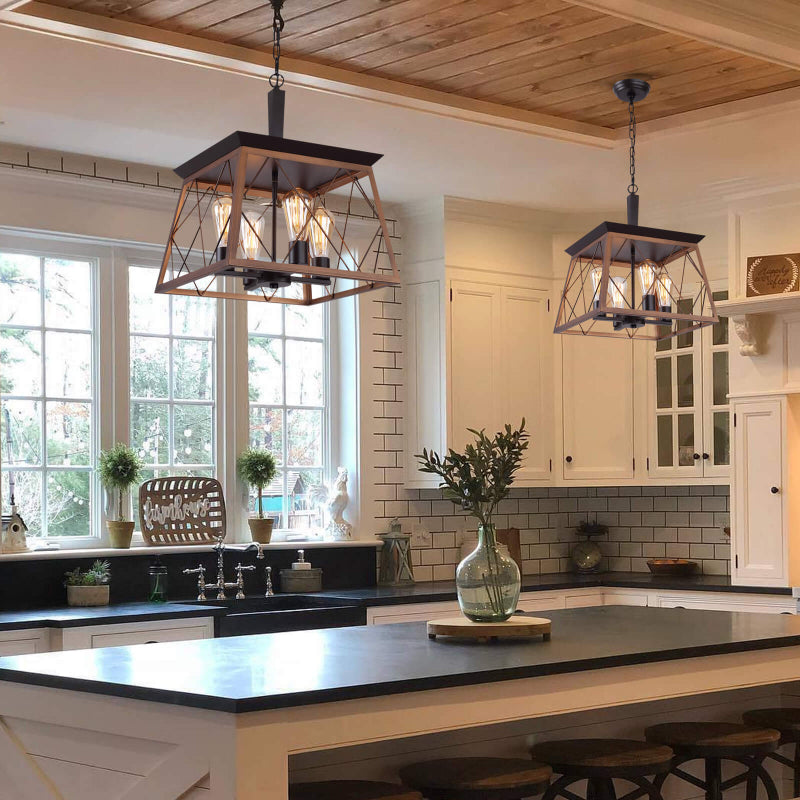 Modern Farmhouse 4-Light Metal Square Pendant Light