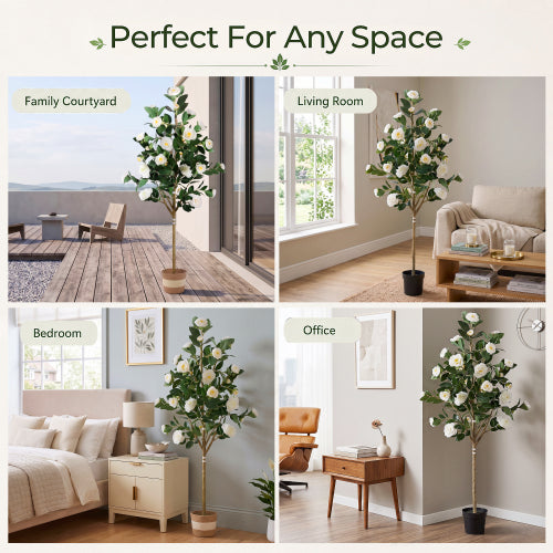 5-Foot Artificial Camellia Tree with Lifelike Blooms - product image 2