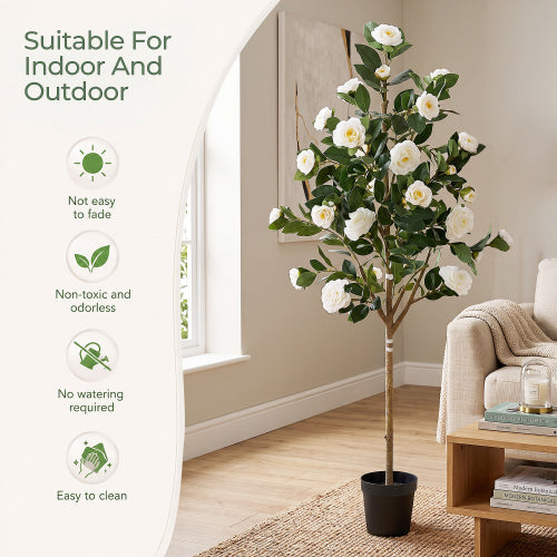 5-Foot Artificial Camellia Tree with Lifelike Blooms - product image 6