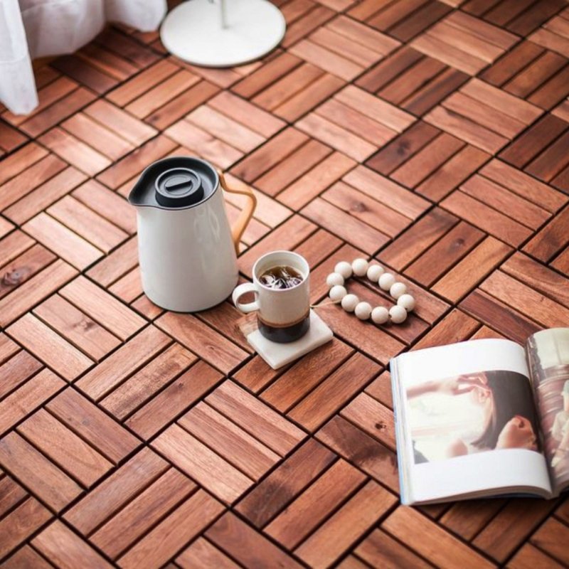 Premium Interlocking Acacia Hardwood Deck Tiles (12" x 12" x 0.8")