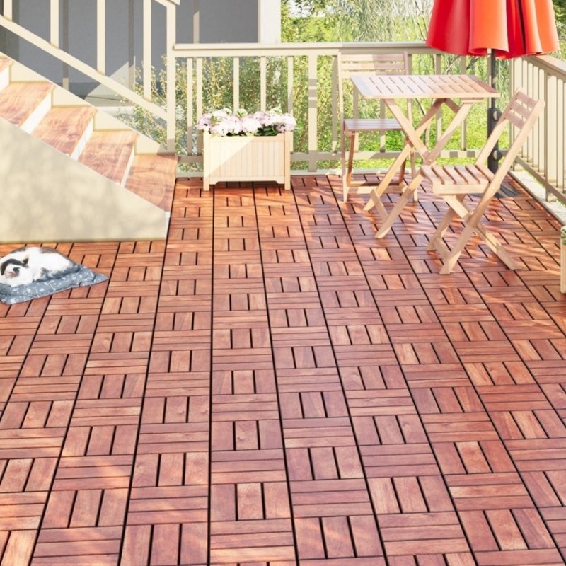 Premium Interlocking Acacia Hardwood Deck Tiles (12" x 12" x 0.8")