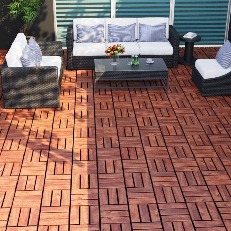 Premium Interlocking Acacia Hardwood Deck Tiles (12" x 12" x 0.8")