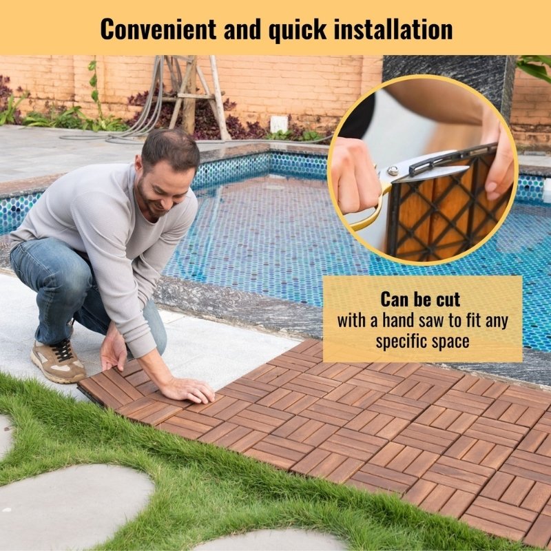 Premium Interlocking Acacia Hardwood Deck Tiles (12" x 12" x 0.8")