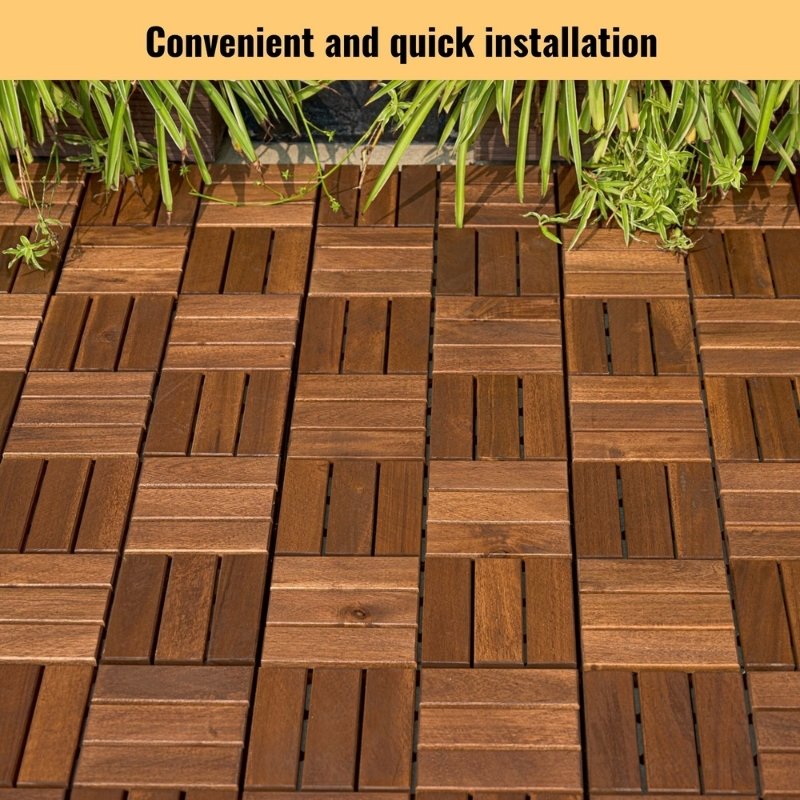 Premium Interlocking Acacia Hardwood Deck Tiles (12" x 12" x 0.8")