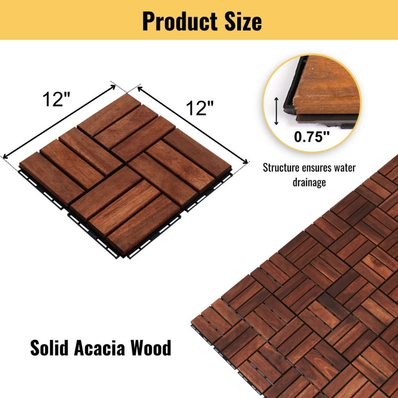 Premium Interlocking Acacia Hardwood Deck Tiles (12" x 12" x 0.8")