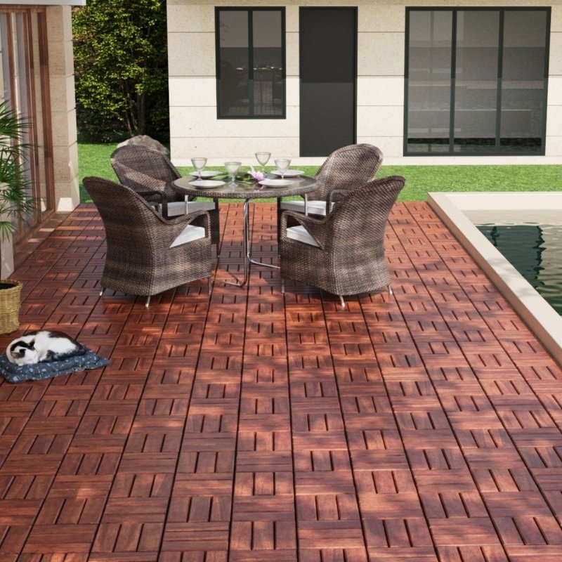 Premium Interlocking Acacia Hardwood Deck Tiles (12" x 12" x 0.8")