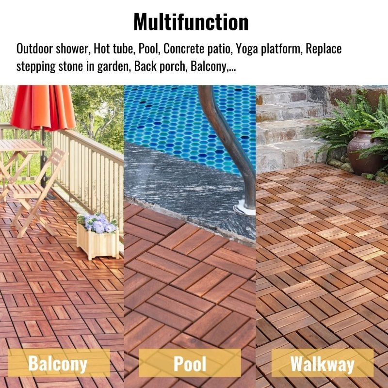 Premium Interlocking Acacia Hardwood Deck Tiles (12" x 12" x 0.8")