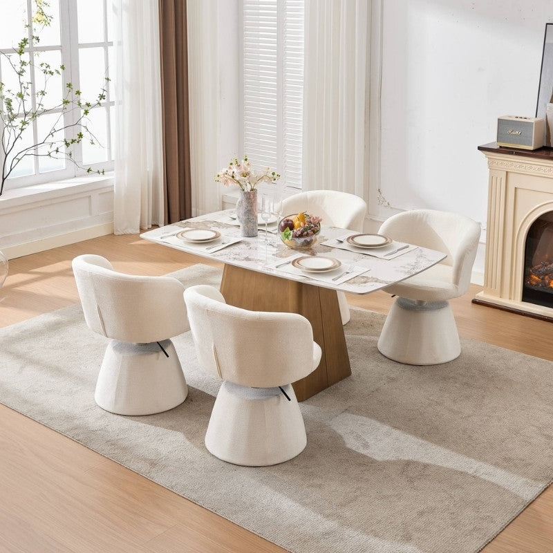 Beige Chenille Swivel Bar Stool