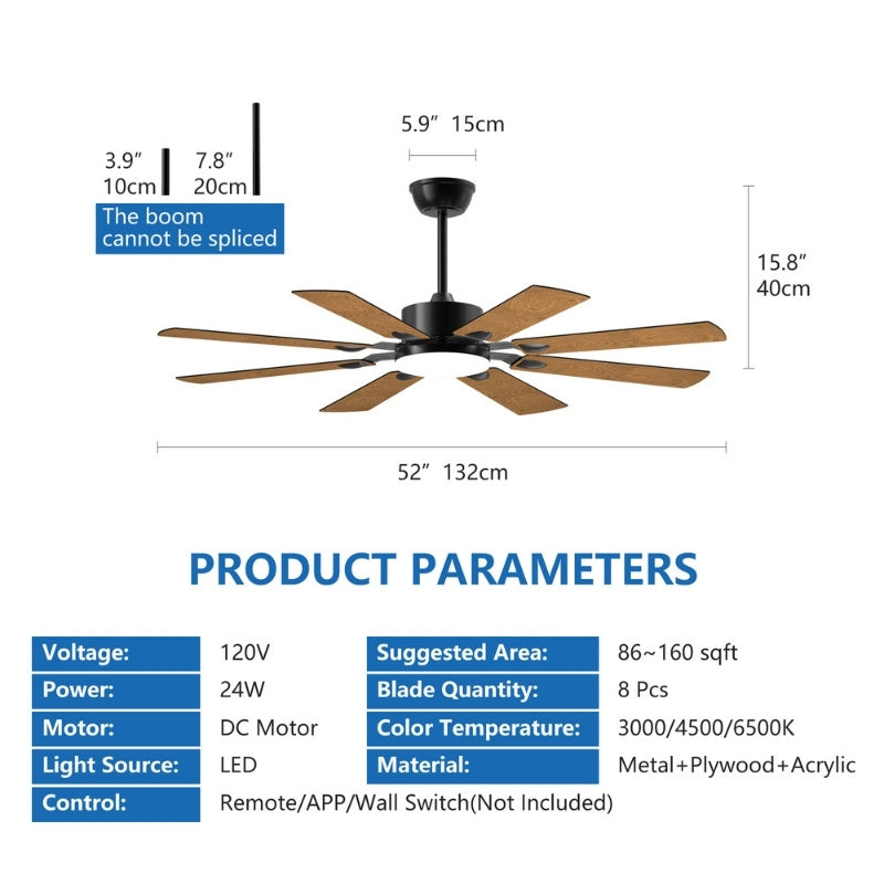 Black Windmill Ceiling Fan with LED Light & Remote Control
