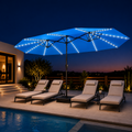 Modernein Double-Sided Patio Umbrella with Solar Light and Base - 15x9 FT