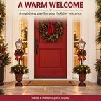 Pre-Lit Christmas Lamp Post Urn Decorations - Set of 2