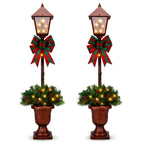 Pre-Lit Christmas Lamp Post Urn Decorations - Set of 2